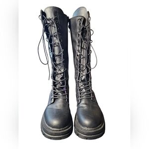 Black Lace-Up Women's Boots, Sz 6